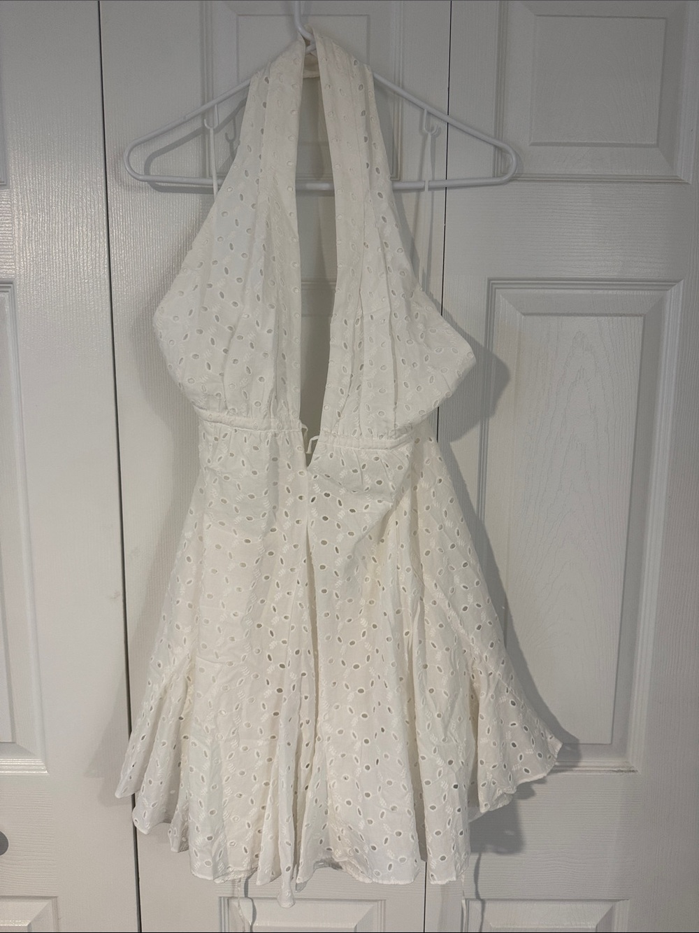 Zara White Eyelet Halter Mini Dress